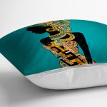 Mavi Zeminde Afrika Kadın İllüstrasyon Dijital Baskılı Dekoratif Yastık Kırlent Kılıfı Realhomes