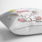 Sevimli Kız Bebek Fil Çocuk Odası Dijital Baskılı Dekoratif Yastık Kırlent Kılıfı Realhomes