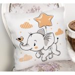 - Rh-K6491-1 - Realhomes Sevimli Bebek Fil Çocuk Odası Dijital Baskılı Dekoratif Yastık Kırlent Kılıfı Realhomes
