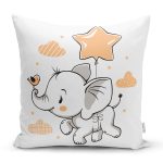 - Rh-K6491 - Realhomes Sevimli Bebek Fil Çocuk Odası Dijital Baskılı Dekoratif Yastık Kırlent Kılıfı Realhomes