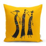 - Rh-K6538 - Realhomes Turuncu Zeminde Afrika Kadınlar Tasarımlı Dijital Baskılı Kırlent Kılıfı Realhomes