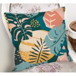 Renkli Yapraklar İllüstrasyon Tasarım Dijital Baskılı Dekoratif Yastık Kırlent Kılıfı Realhomes