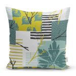 - Rh-K6572 - Realhomes Yaprak Ve Geometrik Desenli Dijital Baskılı Dekoratif Yastık Kırlent Kılıfı Realhomes