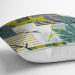 - Rh-K6572-2 - Realhomes Yaprak Ve Geometrik Desenli Dijital Baskılı Dekoratif Yastık Kırlent Kılıfı Realhomes