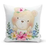 Sevimli Bebek Ayıcık Çocuk Odası Dijital Baskılı Dekoratif Yastık Kırlent Kılıfı Realhomes