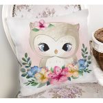 - Rh-K6589-1 - Realhomes Sevimli Bebek Baykuş Çocuk Odası Dijital Baskılı Dekoratif Yastık Kırlent Kılıfı Realhomes
