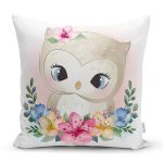 - Rh-K6589 - Realhomes Sevimli Bebek Baykuş Çocuk Odası Dijital Baskılı Dekoratif Yastık Kırlent Kılıfı Realhomes