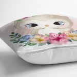 - Rh-K6589-2 - Realhomes Sevimli Bebek Baykuş Çocuk Odası Dijital Baskılı Dekoratif Yastık Kırlent Kılıfı Realhomes