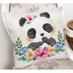 - Rh-K6590-1 - Realhomes  Sevimli Bebek Panda Çocuk Odası Dijital Baskılı Dekoratif Yastık Kırlent Kılıfı Realhomes