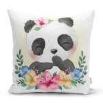 - Rh-K6590 - Realhomes  Sevimli Bebek Panda Çocuk Odası Dijital Baskılı Dekoratif Yastık Kırlent Kılıfı Realhomes