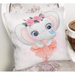 Sevimli Bebek Balerin Fil Çocuk Odası Dijital Baskılı Dekoratif Yastık Kırlent Kılıfı Realhomes