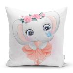 Sevimli Bebek Balerin Fil Çocuk Odası Dijital Baskılı Dekoratif Yastık Kırlent Kılıfı Realhomes