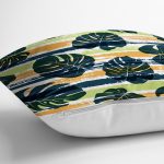 - Rh-K6611-2 - Realhomes Renkli Zeminde Yaprak Motifli Dijital Baskılı Modern Yastık Kırlent Kılıfı Realhomes