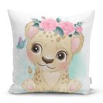 - Rh-K6612 - Realhomes Sevimli Bebek Aslan Çocuk Odası Dijital Baskılı Dekoratif Yastık Kırlent Kılıfı Realhomes