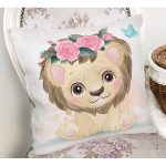 Sevimli Yavru Aslan Çocuk Odası Dijital Baskılı Dekoratif Yastık Kırlent Kılıfı Realhomes