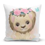 Sevimli Yavru Aslan Çocuk Odası Dijital Baskılı Dekoratif Yastık Kırlent Kılıfı Realhomes