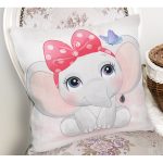 - Rh-K6614-1 - Realhomes Sevimli Bebek Fil Çocuk Odası Dijital Baskılı Dekoratif Yastık Kırlent Kılıfı Realhomes
