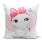 - Rh-K6614 - Realhomes Sevimli Bebek Fil Çocuk Odası Dijital Baskılı Dekoratif Yastık Kırlent Kılıfı Realhomes