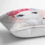 - Rh-K6614-2 - Realhomes Sevimli Bebek Fil Çocuk Odası Dijital Baskılı Dekoratif Yastık Kırlent Kılıfı Realhomes