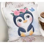 Sevimli Bebek Penguen Çocuk Odası Dijital Baskılı Dekoratif Yastık Kırlent Kılıfı Realhomes
