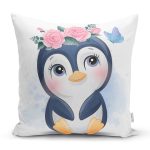 Sevimli Bebek Penguen Çocuk Odası Dijital Baskılı Dekoratif Yastık Kırlent Kılıfı Realhomes