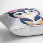 Sevimli Bebek Penguen Çocuk Odası Dijital Baskılı Dekoratif Yastık Kırlent Kılıfı Realhomes