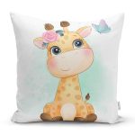 - Rh-K6618 - Realhomes Sevimli Yavru Zürafa Çocuk Odası Dijital Baskılı Dekoratif Yastık Kırlent Kılıfı Realhomes