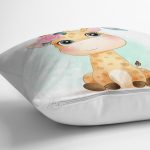 - Rh-K6618-2 - Realhomes Sevimli Yavru Zürafa Çocuk Odası Dijital Baskılı Dekoratif Yastık Kırlent Kılıfı Realhomes