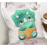 - Rh-K6621-1 - Realhomes Sevimli Yeşil Bebek Dinozor Çocuk Odası Dijital Baskılı Dekoratif Yastık Kırlent Kılıfı Realhomes