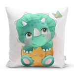 - Rh-K6621 - Realhomes Sevimli Yeşil Bebek Dinozor Çocuk Odası Dijital Baskılı Dekoratif Yastık Kırlent Kılıfı Realhomes
