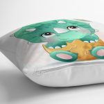 - Rh-K6621-2 - Realhomes Sevimli Yeşil Bebek Dinozor Çocuk Odası Dijital Baskılı Dekoratif Yastık Kırlent Kılıfı Realhomes