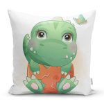 Sevimli Yeşil Yavru Dinozor Çocuk Odası Dijital Baskılı Dekoratif Yastık Kırlent Kılıfı Realhomes