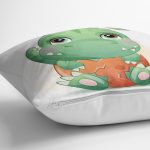 Sevimli Yeşil Yavru Dinozor Çocuk Odası Dijital Baskılı Dekoratif Yastık Kırlent Kılıfı Realhomes