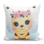 - Rh-K6624 - Realhomes Sevimli Arı Çocuk Odası Dijital Baskılı Dekoratif Yastık Kırlent Kılıfı Realhomes