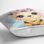 - Rh-K6624-2 - Realhomes Sevimli Arı Çocuk Odası Dijital Baskılı Dekoratif Yastık Kırlent Kılıfı Realhomes