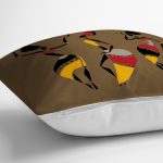 - Rh-K6722-2 - Realhomes Siyah Puanlı Zeminde Yaprak Tasarımı Dijital Baskılı Dekoratif Yastık Kırlent Kılıfı Realhomes