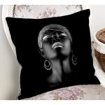 - Rh-K6742-1 - Realhomes  Siyahi Afrika Kadın Modern Dijital Baskılı Dekoratif Yastık Kırlent Kılıfı Realhomes