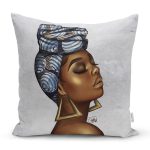 - Rh-K6743 - Realhomes Realhomes Gri Zeminde Etnik Afrikan Woman Tasarımlı Yastık Kırlent Kılıfı Realhomes