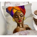 - Rh-K6745-1 - Realhomes Afrika Kadın İllüstrasyon Motifli Dijital Baskılı Dekoratif Yastık Kırlent Kılıfı Realhomes