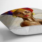 - Rh-K6745-2 - Realhomes Afrika Kadın İllüstrasyon Motifli Dijital Baskılı Dekoratif Yastık Kırlent Kılıfı Realhomes