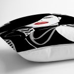 - Rh-K6746-2 - Realhomes Şapkalı Kadın İllüstrasyon Desenli Modern Dijital Baskılı Kırlent Kılıfı Realhomes