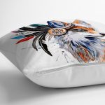 - Rh-K6747-2 - Realhomes Beyaz Zeminde Suluboya Kurt Desenli Dekoratif Yastık Kırlent Kılıfı Realhomes