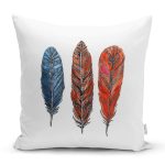 - Rh-K6748 - Realhomes Beyaz Zeminde Üç Renkli Tüy Desenli Dekoratif Yastık Kırlent Kılıfı Realhomes