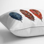 - Rh-K6748-2 - Realhomes Beyaz Zeminde Üç Renkli Tüy Desenli Dekoratif Yastık Kırlent Kılıfı Realhomes