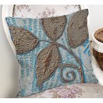 - Rh-K6764-1 - Realhomes Kabartma Yüzey Yaprak Desenli Dijital Baskılı Dekoratif Yastık Kırlent Kılıfı Realhomes