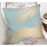 Mavi Zemin Yaprak İllüstrasyon Desenli Dijital Baskılı Dekoratif Yastık Kırlent Kılıfı Realhomes