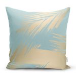 Mavi Zemin Yaprak İllüstrasyon Desenli Dijital Baskılı Dekoratif Yastık Kırlent Kılıfı Realhomes