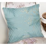 Mavi Zemin Yaprak Tasarım Desenli Dijital Baskılı Dekoratif Yastık Kırlent Kılıfı Realhomes