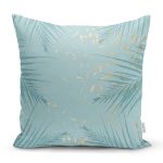 Mavi Zemin Yaprak Tasarım Desenli Dijital Baskılı Dekoratif Yastık Kırlent Kılıfı Realhomes