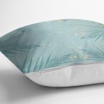 Mavi Zemin Yaprak Tasarım Desenli Dijital Baskılı Dekoratif Yastık Kırlent Kılıfı Realhomes